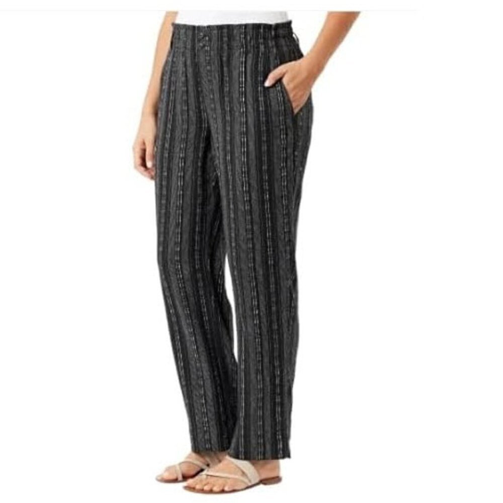 NWT - Briggs Ladies Linen Blend Black and White Pants Black Stripes - Size XL - Picture 2 of 11
